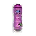 Gel lubrificante e óleo de massagem Durex 2 em 1 Aloe Vera. Para além de ser um gel de corpo para momentos particulares de sensualidade e divertimento, é também um lubrificante que aumenta o prazer.
