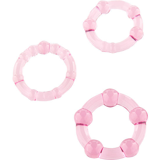 ANÉIS PENIANOS ROSA CONJUNTO DE TRÊS DE SILICONE