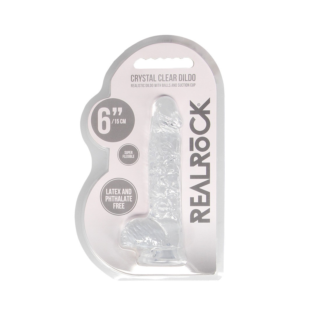 DILDO REALISTA COM TESTÍCULOS CRYSTAL CLEAR 6 /15 CM TRANSPARENTE REALROCK