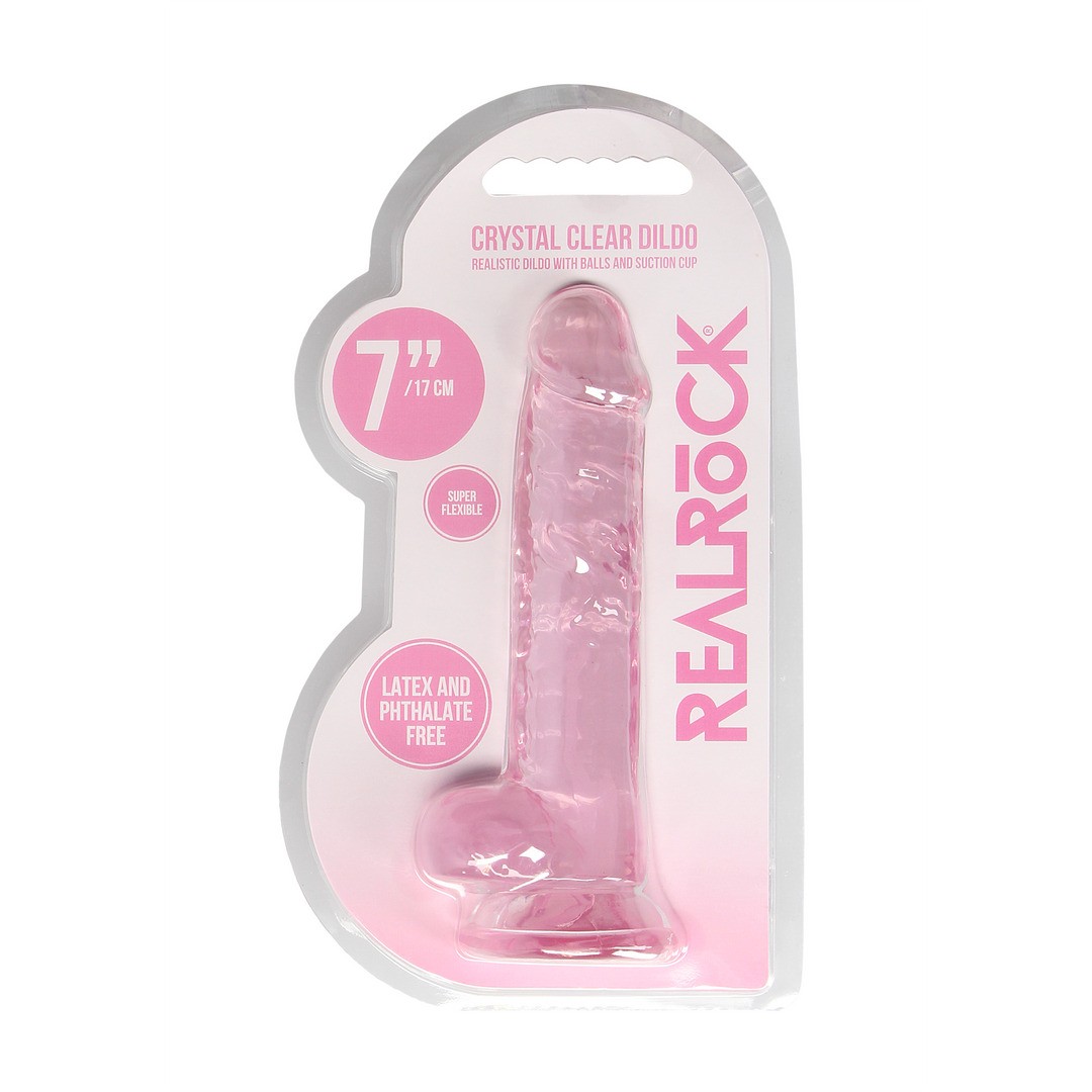 DILDO REALISTA COM TESTÍCULOS CRYSTAL CLEAR 7 /18 CM ROSA REALROCK