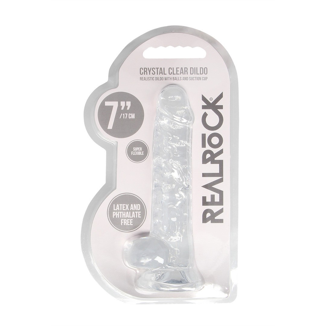 DILDO REALISTA COM TESTÍCULOS CRYSTAL CLEAR 7 /18 CM TRANSPARENTE REALROCK