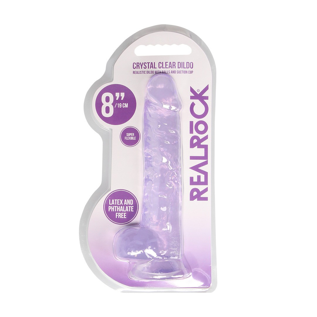 DILDO REALISTA COM TESTÍCULOS CRYSTAL CLEAR 8 /21CM ROXO REALROCK