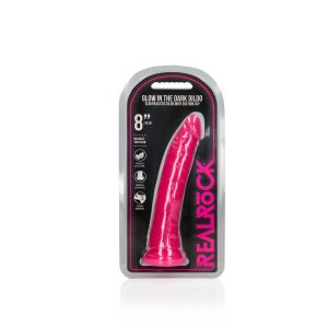 DILDO SLIM REALISTIC DILDO GLOW IN THE DARK 8'' / 20 CM ROSA REALROCK - Image 1