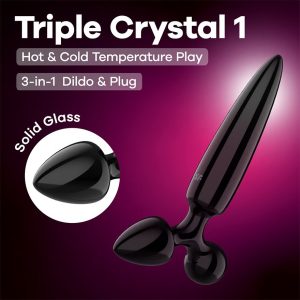 DILDO DE VIDRO COM PLUG TRIPLE CRYSTAL 1 (PRETO) - Image 9