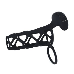 MANGA PARA O PÉNIS EM SILICONE COM VIBRAÇÃO E ANEL PARA TESTÍCULOS PRETO LEVELZ - Image 2